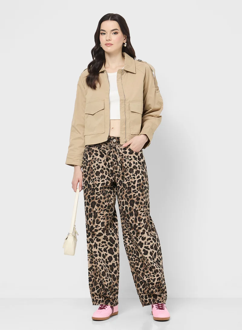 Ginger Zip Up Utility Jacket with Pocket Details