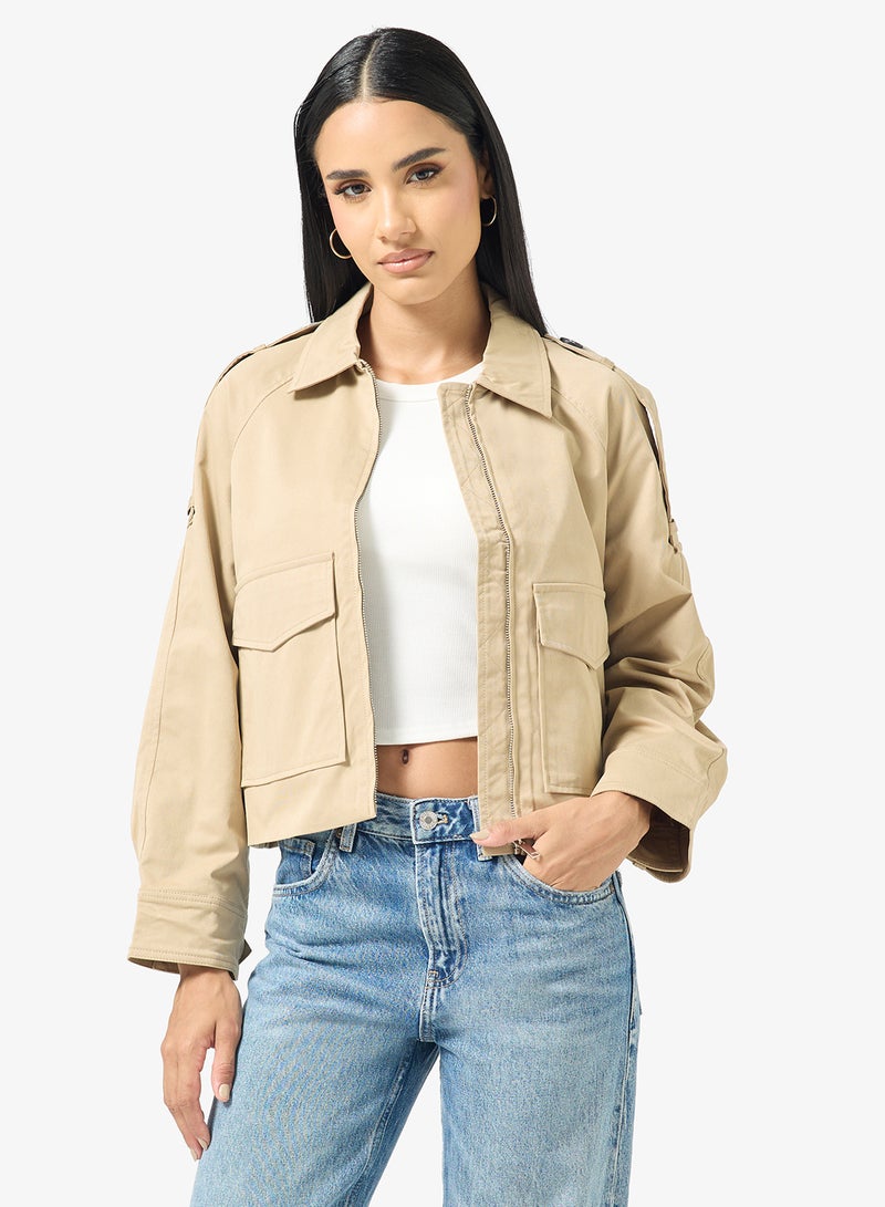 جينجر جاكيت سحاب بتفاصيل جيوب - Image 1