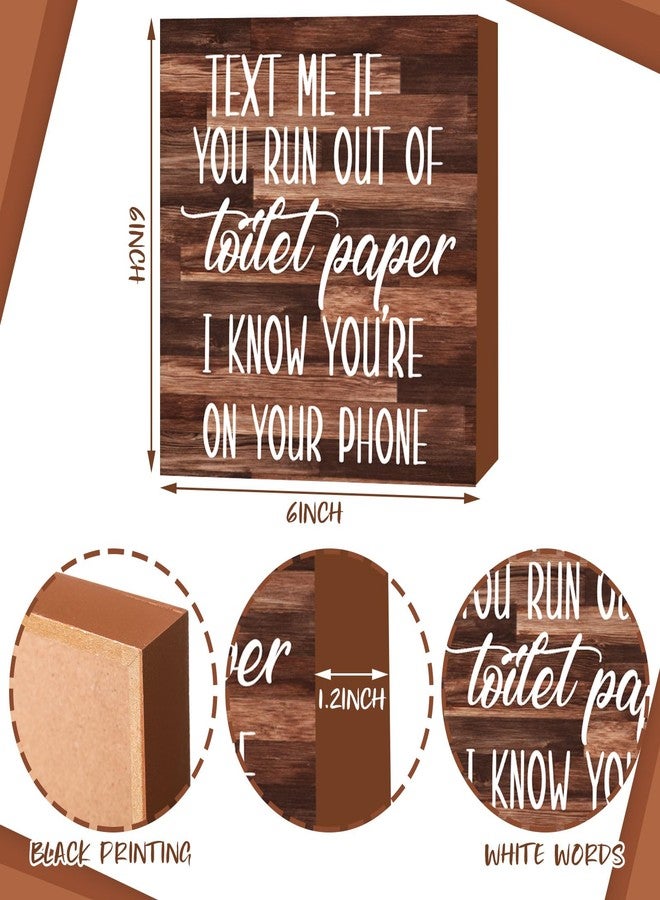 جيتك لوحة خشبية ديكور حمام ريفي من قطعتين من Jetec، لوحة جدارية مضحكة للحمام، لوحة خشبية ريفية مكتوب عليها "تفضل بالجلوس"، ديكور لحمام المنزل (بني) - Image 3