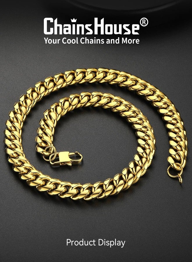 ChainsHouse Chunky Gold Curb Chain Mens 14mm 22inches Cuban Link Necklace - Image 3