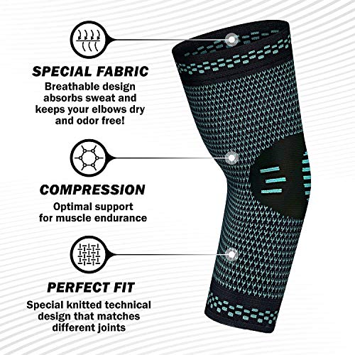 serveuttam Nylon Elbow Support For Gym (1 Pair) - Elbow Brace For Men Women Workout|Elbow Compression Sleeves With Straps For Tendonitis Pain Relief, Tennis, Volleyball, Cricket - Elbow Band (Blue, M) - Image 3