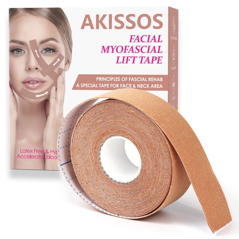 Akissos Myofascial Face Tightening Tape, Face Tightening Tape, Anti-Wrinkle Patches, Anti Frost Sticker, Neck Lift Band, Unisex, for Firming and Tightening Skin, 1 inch, 5 m