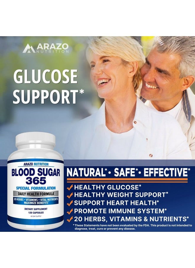 Arazo Nutrition - Blood Sugar 365 Supplement 120 Herbal Pills 60 Day Supply - Image 1