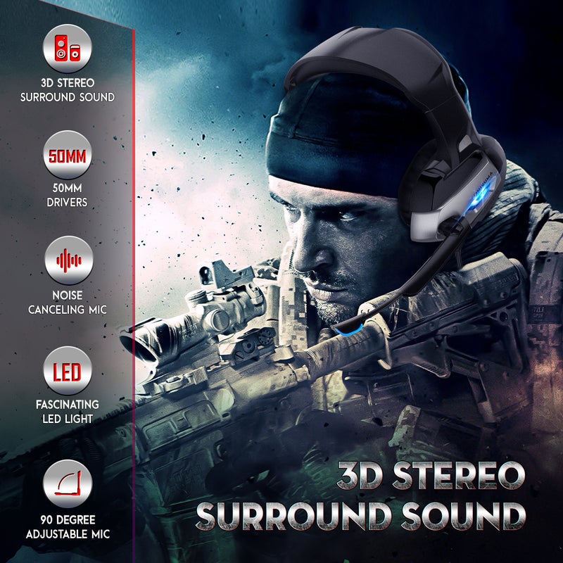 ONIKUMA K5 Gaming Headset with Microphone PC Gamer 3.5mm Stereo Headphones Noise Cancelling Over Ear Ear Cups Compatible with PS4 Gamepad New Xbox Laptop Computer - Image 2