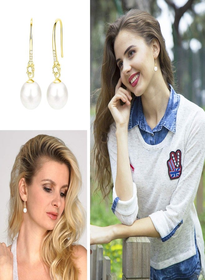 JORA Gold Plated Pearl Drop Earrings for Women Cubic Zirconia Dangle Earrings - Image 3