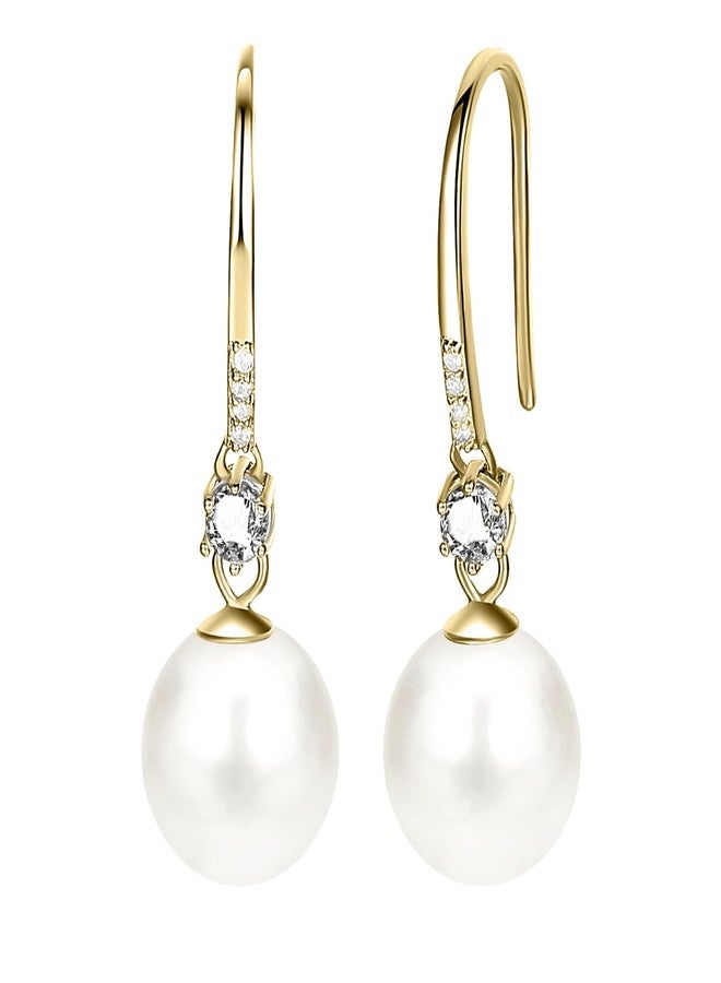 JORA Gold Plated Pearl Drop Earrings for Women Cubic Zirconia Dangle Earrings - Image 1