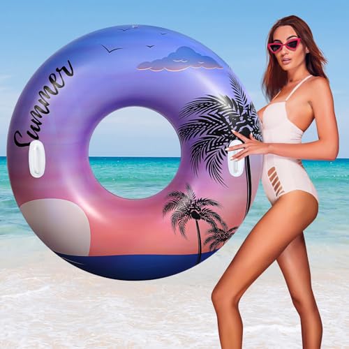 HeySplash Pool Tubes for Adult 42 Inch Large Pool Floats with Handles Inflatable Swim Rings Lounge Hawaii Fun Swim Floaties Swimming Pool Beach Lake River Party Decoration Toys Purple Sunset - Image 1