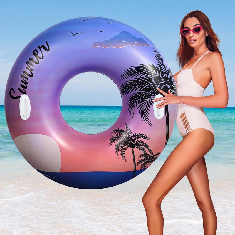 HeySplash Pool Tubes for Adult 42 Inch Large Pool Floats with Handles Inflatable Swim Rings Lounge Hawaii Fun Swim Floaties Swimming Pool Beach Lake River Party Decoration Toys Purple Sunset - Image 2