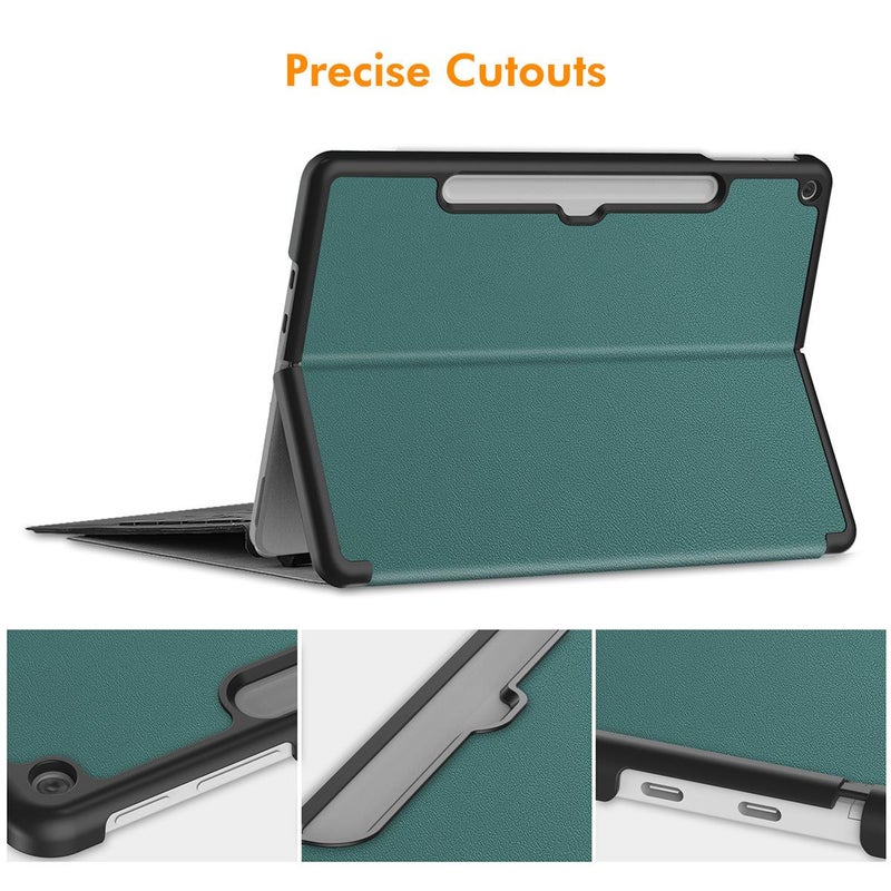 ENKAY For Microsoft Surface Pro 12 2025 Tri-Fold Custer Texture Voltage Leather Stand Tablet Case With Pen Slot(Dark Green) - Image 2