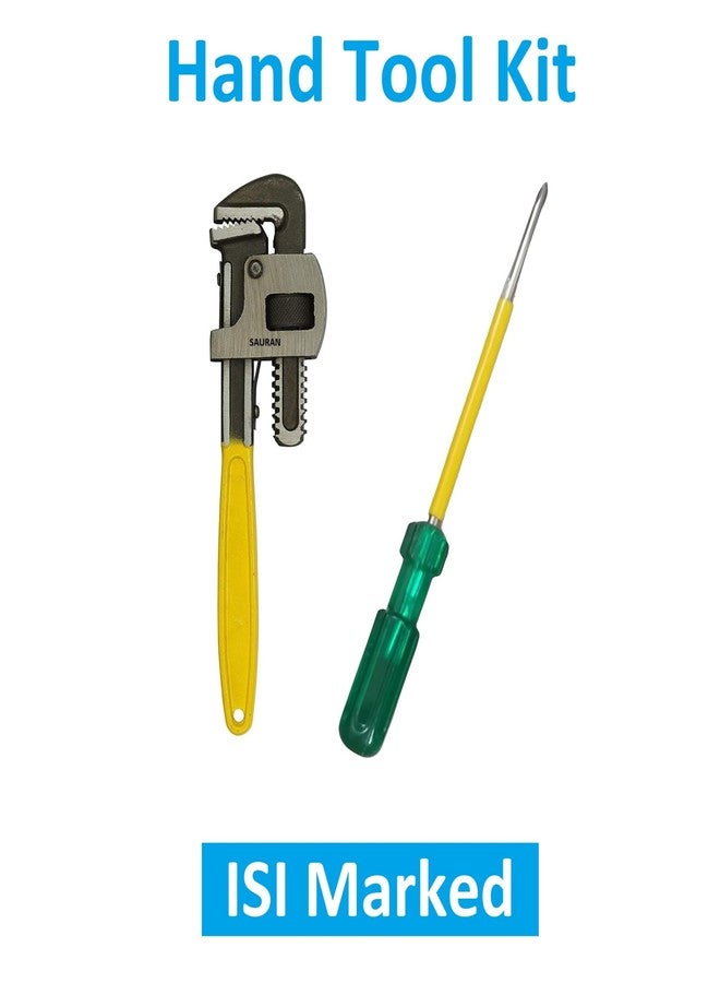 SAURAN طقم أدوات يدوية مع مفتاح ربط الأنابيب ومفك براغي، أصفر وأخضر (KIT40) - Image 2