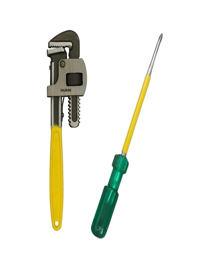 SAURAN طقم أدوات يدوية مع مفتاح ربط الأنابيب ومفك براغي، أصفر وأخضر (KIT40) - Image 1