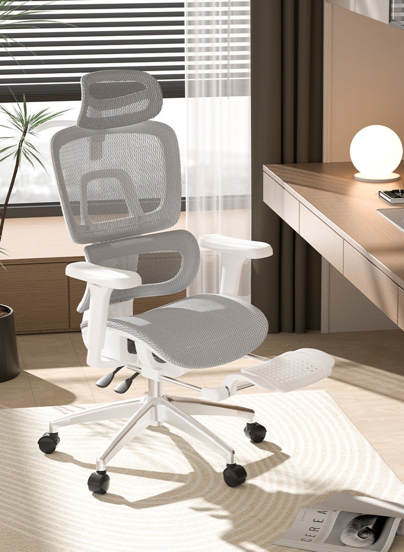 كرسي مكتب مريح، كرسي كمبيوتر مكتبي - ظهر شبكي عالي، دعم قطني، مساند ذراع قابلة للتعديل | مثالي للمنزل والألعاب (أبيض) - Image 1