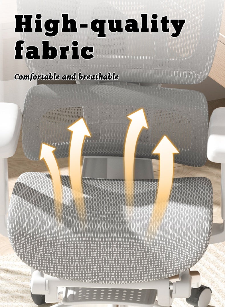 كرسي مكتب مريح، كرسي كمبيوتر مكتبي - ظهر شبكي عالي، دعم قطني، مساند ذراع قابلة للتعديل | مثالي للمنزل والألعاب (أبيض) - Image 5