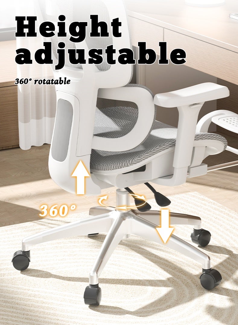 كرسي مكتب مريح، كرسي كمبيوتر مكتبي - ظهر شبكي عالي، دعم قطني، مساند ذراع قابلة للتعديل | مثالي للمنزل والألعاب (أبيض) - Image 2