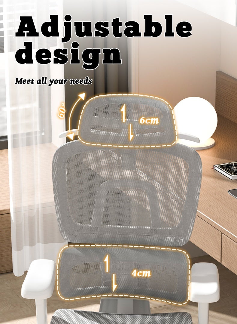 كرسي مكتب مريح، كرسي كمبيوتر مكتبي - ظهر شبكي عالي، دعم قطني، مساند ذراع قابلة للتعديل | مثالي للمنزل والألعاب (أبيض) - Image 3