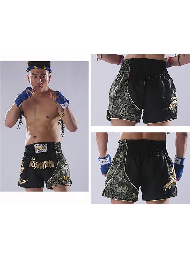 FLUORY Muay Thai Fight Shorts,MMA Shorts Clothing Training Cage Fighting Grappling Martial Arts Kickboxing Shorts Clothing, Mtsf15jinlong, Large - Image 2