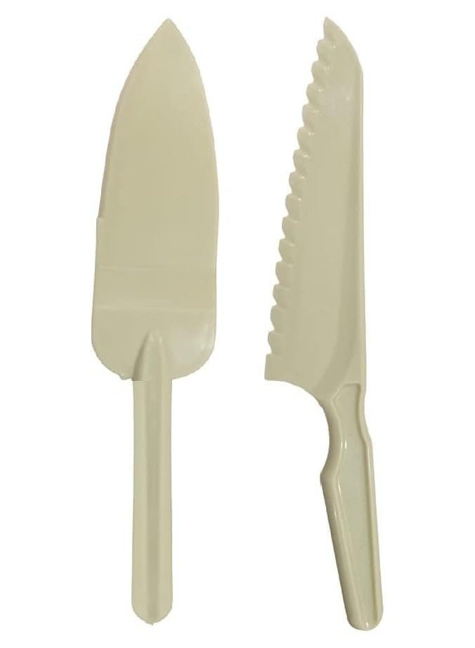 Plastic Serrated Bread Knife to Cut Veggies, Salad, Cake or Brownies and Server set of 2 - Image 1