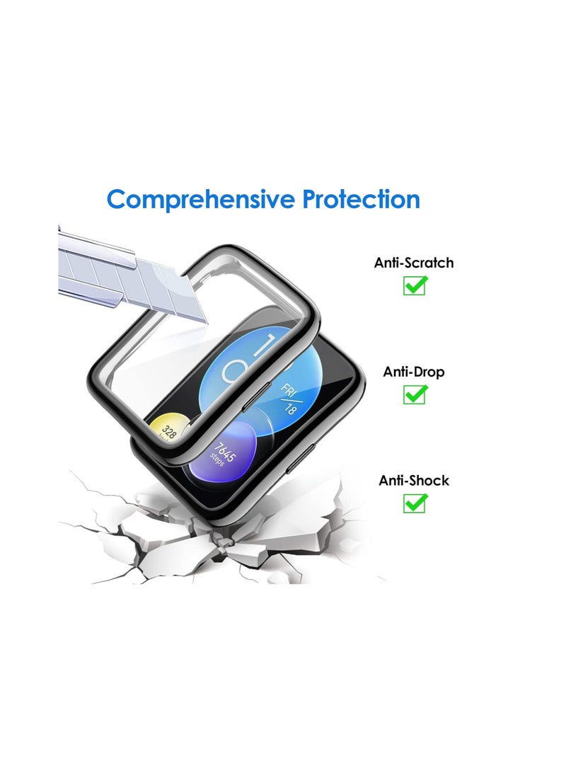 Generic Case Compatible with Huawei watch Fit 2, Anti Scratch Tempered glass with watch case protector (Black)  - Image 2