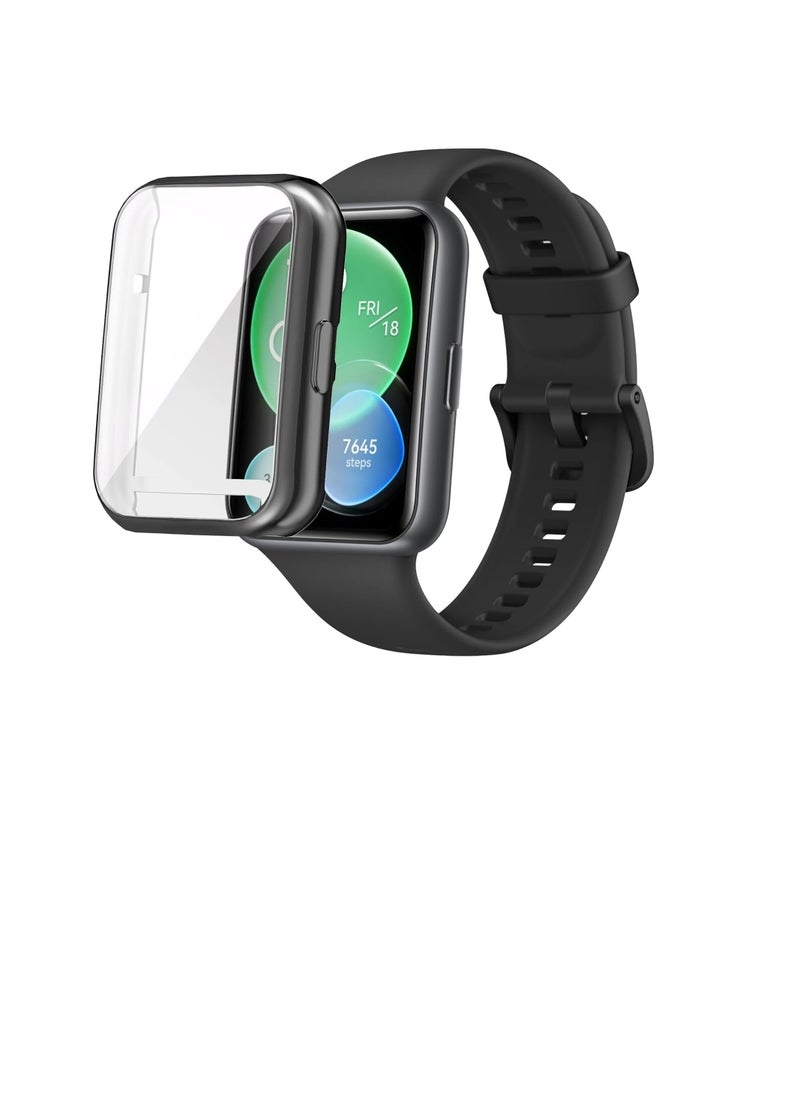 Generic Case Compatible with Huawei watch Fit 2, Anti Scratch Tempered glass with watch case protector (Black)  - Image 1