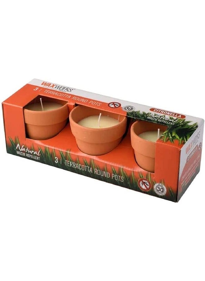 Waxworks Wax Works Citronela Candle Terracotta Pot Pack of 3  - Image 1