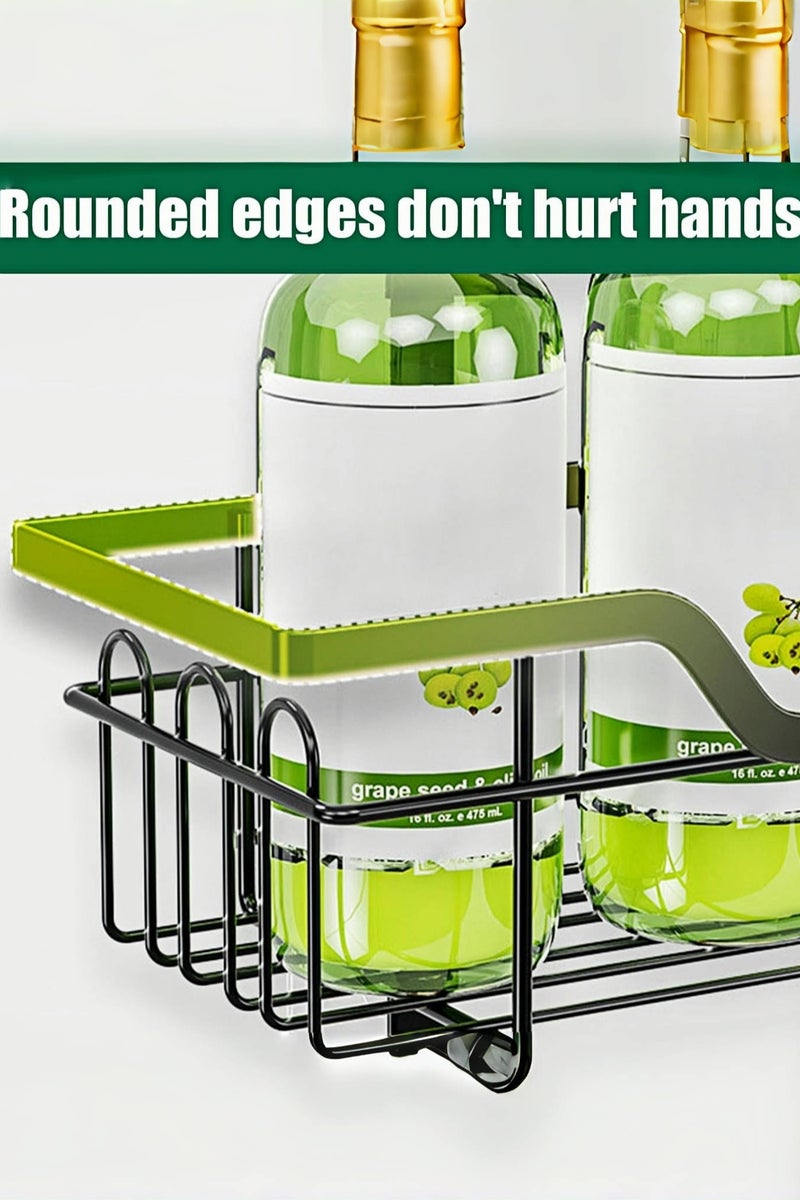 Loloty منظم حمام معلق على الباب بدون حفر، 3 طبقات من حوامل الدش المعدنية السوداء مع 16 خطاف، تخزين مقاوم للصدأ والماء مثبت على الحائط للمنشفة - Image 5