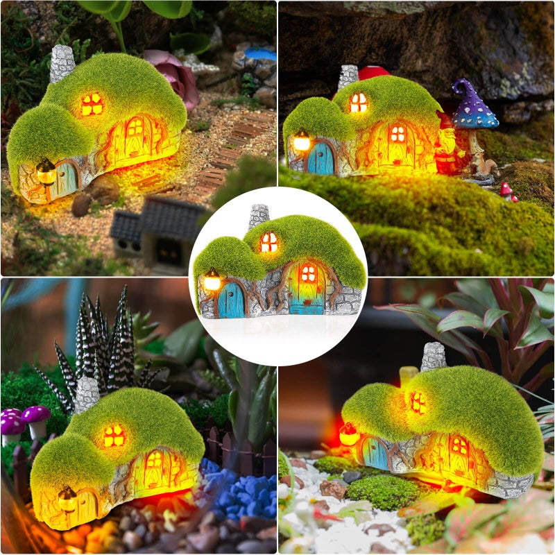 Darkdec Outdoor Figurine Lights Garden House Statue - Outdoor Statues with Solar Lights Garden Cottage Lighting Figurines for Home or Yard Decor  - Image 4