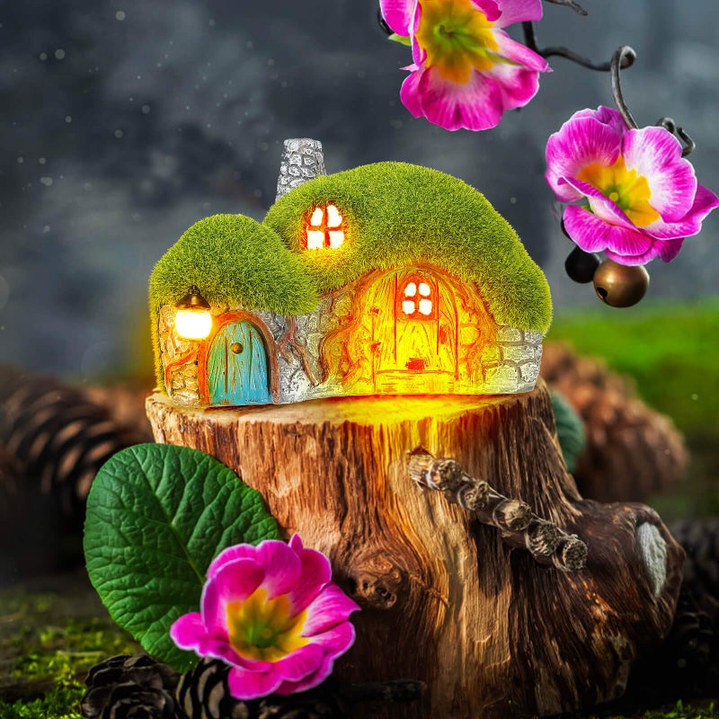 Darkdec Outdoor Figurine Lights Garden House Statue - Outdoor Statues with Solar Lights Garden Cottage Lighting Figurines for Home or Yard Decor  - Image 5