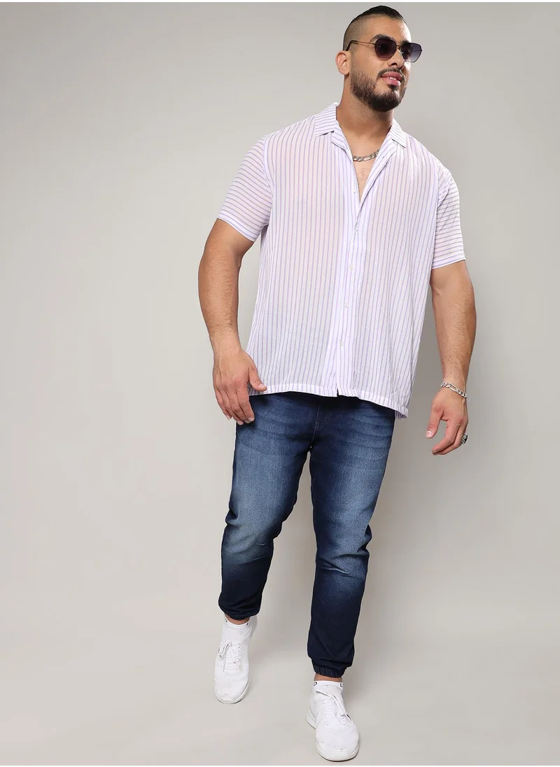 Instafab Plus Unbalanced Striped Shirt