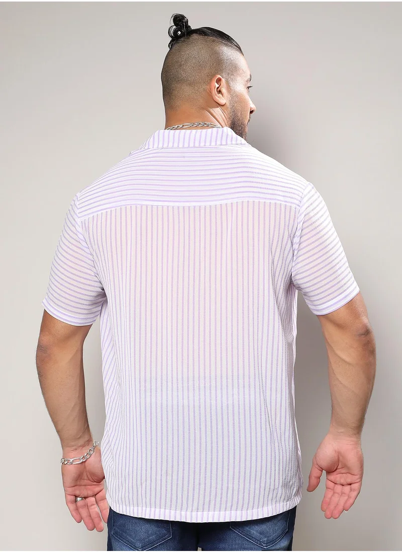 Instafab Plus Unbalanced Striped Shirt