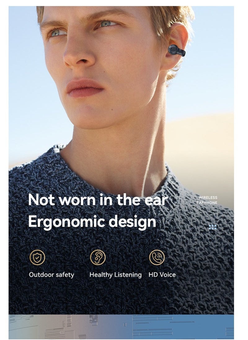 Generic - New Ear Clip Wireless Bluetooth Headphones No Earphones Protect Your Hearing High Definition Sound Effect (Black) - Image 1