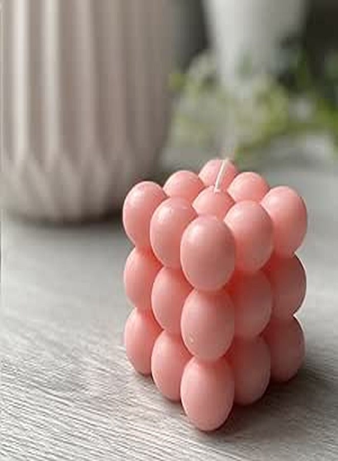 Hygge & Cwtch Bubble Candle | Handmade Soy Cube Candles Danish Pastel Room Decor Aesthetic Scented Aromatherapy Cute Shaped Decorations (Pink Rose, 1-Pack)