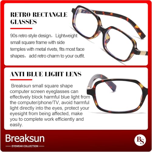 Breaksun نظارات بريكسون ريترو مستطيلة للنساء والرجال نظارات زرقاء مضادة للضوء بتصميم عتيق (بني صدفي) - Image 5