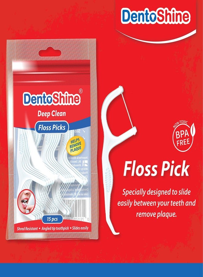 DentoShine Deep Clean Floss Picks - 15 ct Resealable Poly Bag (Pack of 12) - Image 2