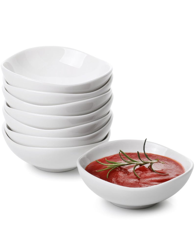 Brew To A Tea BTaT Dipping Bowls 5 oz Set of 8 White Dip Bowls Ceramic Dip Bowls Sauce Bowls Small Bowls for Dipping Bowls for Dipping Condiment Dishes Bowl for Dips Ripple Effect Bowl