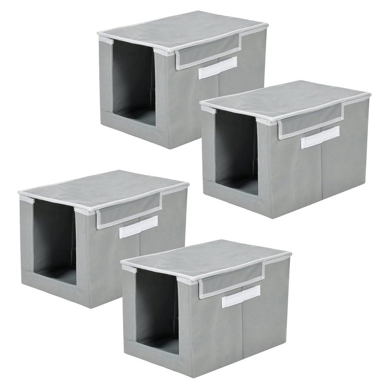 Kuber Industries Kuber Industries Pack of 4 NonWoven Cloth Stacker Wardrobe OrganizerBin With Carrying Handle Lid Grey  - Image 1