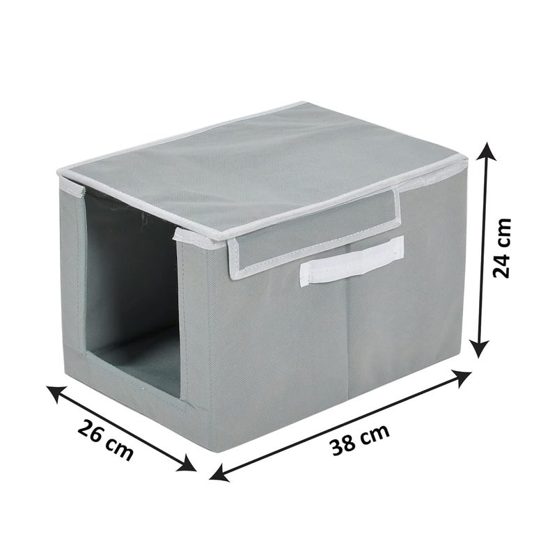 Kuber Industries Kuber Industries Pack of 4 NonWoven Cloth Stacker Wardrobe OrganizerBin With Carrying Handle Lid Grey  - Image 3