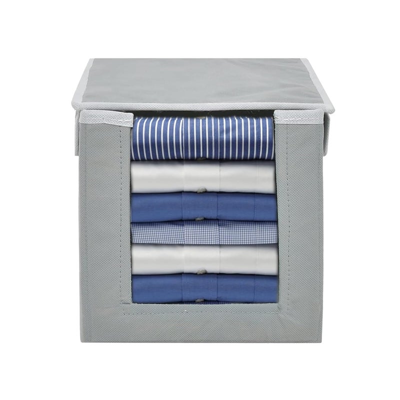 Kuber Industries Kuber Industries Pack of 4 NonWoven Cloth Stacker Wardrobe OrganizerBin With Carrying Handle Lid Grey  - Image 2