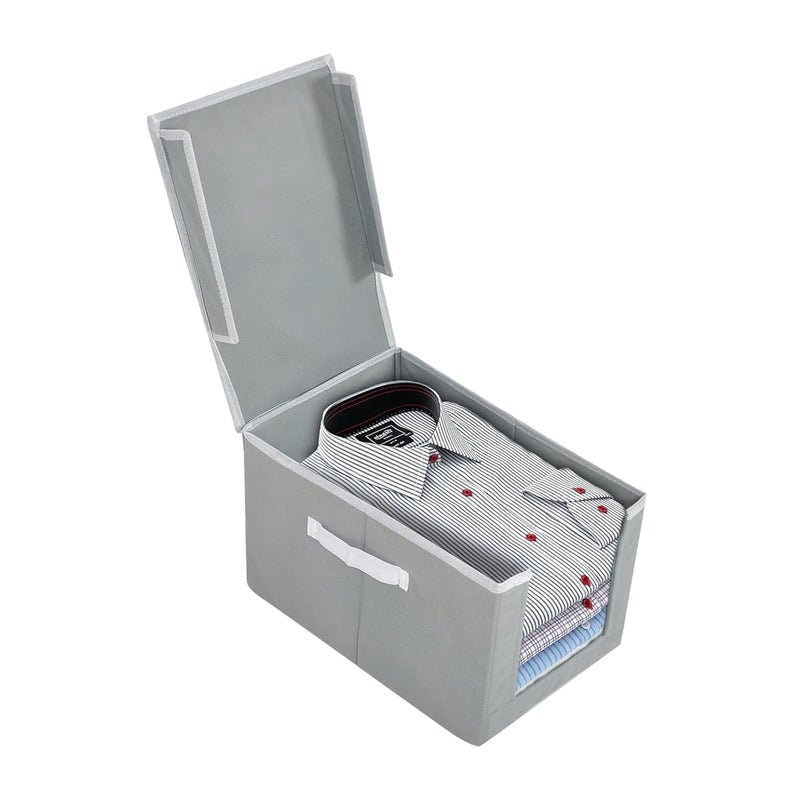 Kuber Industries Kuber Industries Pack of 4 NonWoven Cloth Stacker Wardrobe OrganizerBin With Carrying Handle Lid Grey  - Image 4
