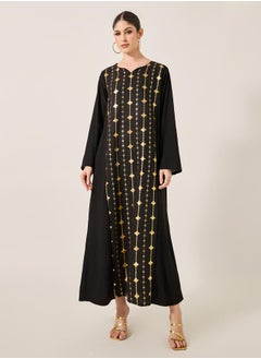 Styli Foil Print Notch Neck A-Line Jalabiya  - Image 2