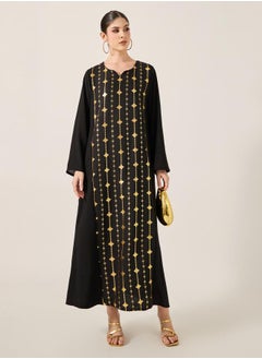 Styli Foil Print Notch Neck A-Line Jalabiya  - Image 1