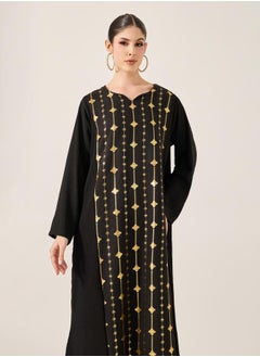 Styli Foil Print Notch Neck A-Line Jalabiya  - Image 3