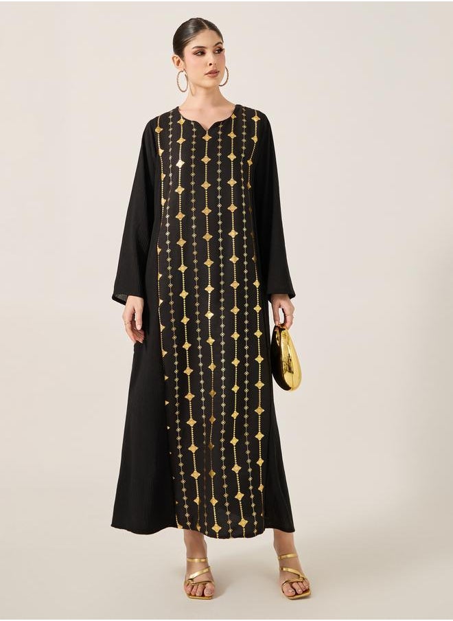 Styli Styli Foil Print Notch Neck A-Line Jalabiya  - Image 1
