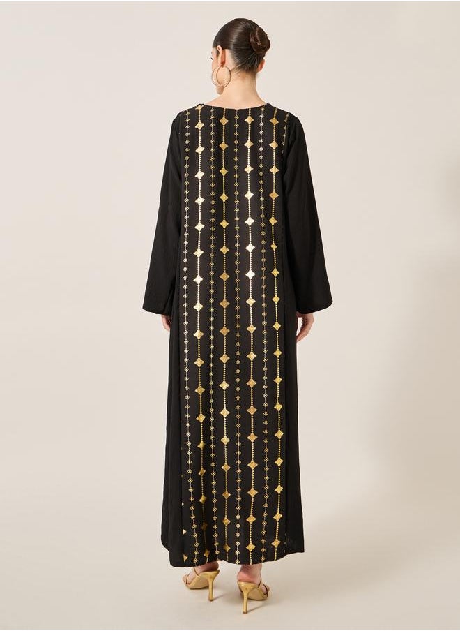 Styli Styli Foil Print Notch Neck A-Line Jalabiya  - Image 5