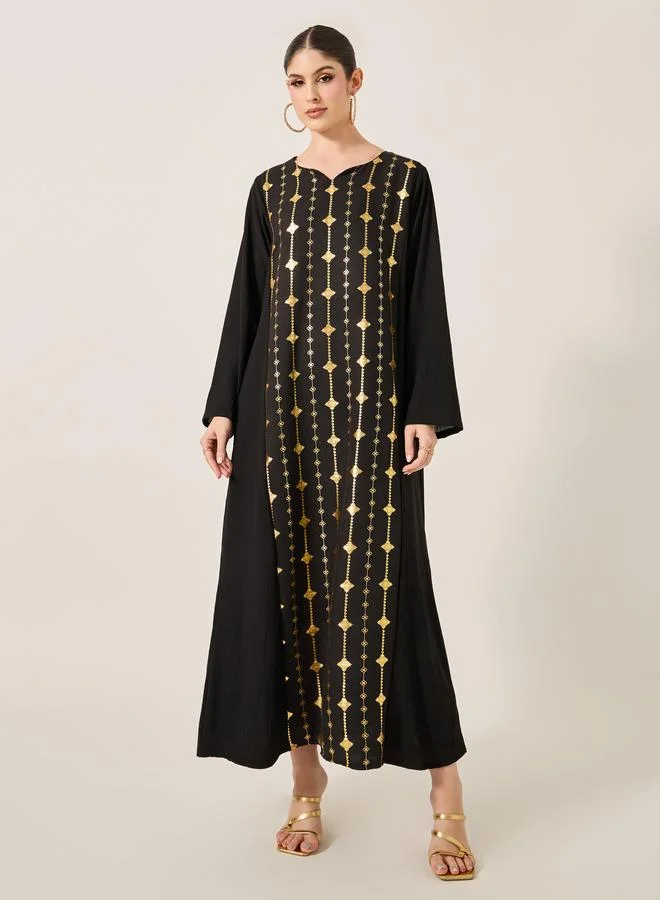 Styli Styli Foil Print Notch Neck A-Line Jalabiya