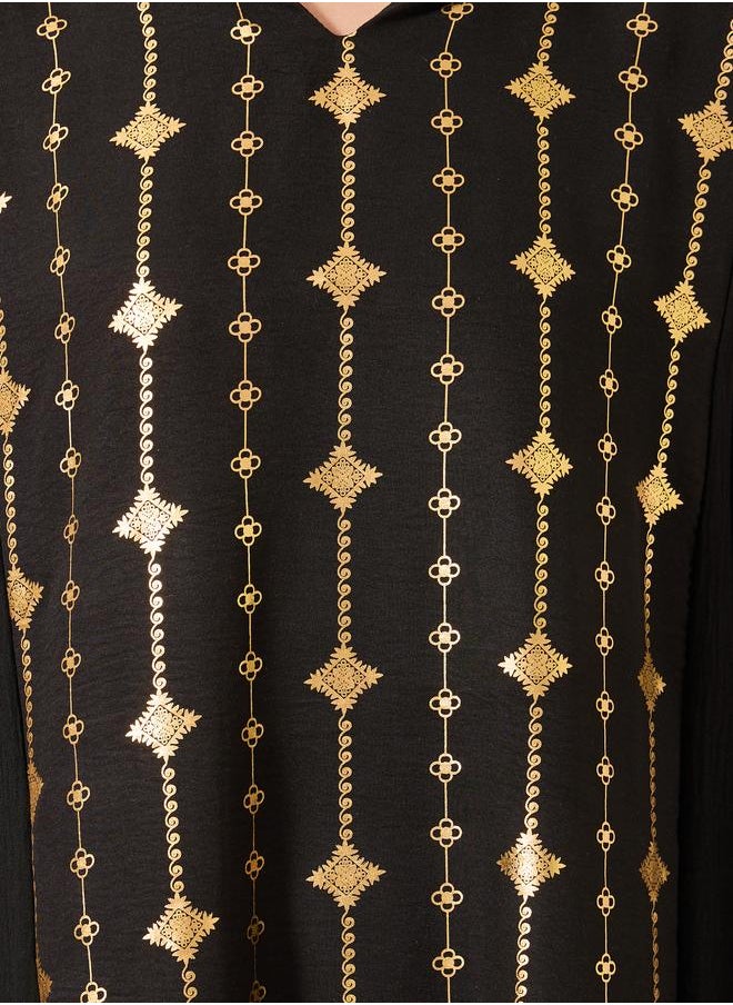 Styli Styli Foil Print Notch Neck A-Line Jalabiya  - Image 4
