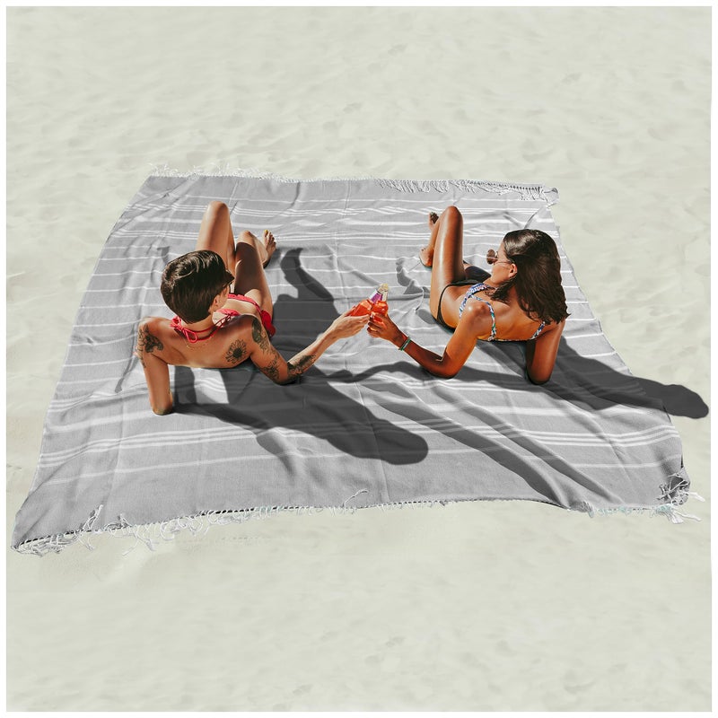 Giant Huge Thin Boho Throw Blanket Turkish Beach Blanket Towel Jumbo Extra Large XL XXL Big Oversized Outdoor Picnic Accessories Airplane Travel Essentials Camping Gears Must Haves Yard Yoga Mat Grey