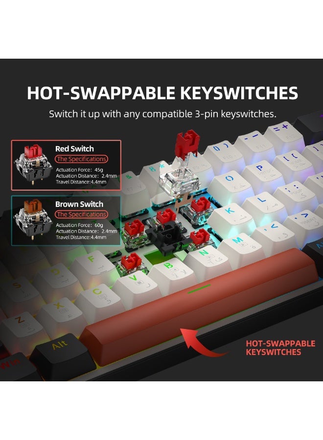 ثوندروبوت ٦٣ مفتاحًا كيبورد عربي انجليزي قيمنق ،Outemu Red Switch، لوحة مفاتيح ألعاب سلكية بتصميم ٦٠٪ مع مفاتيح أسهم، قابلة للتبديل السريع، إضاءة RGB للاعبين - أسود/أبيض - Image 2