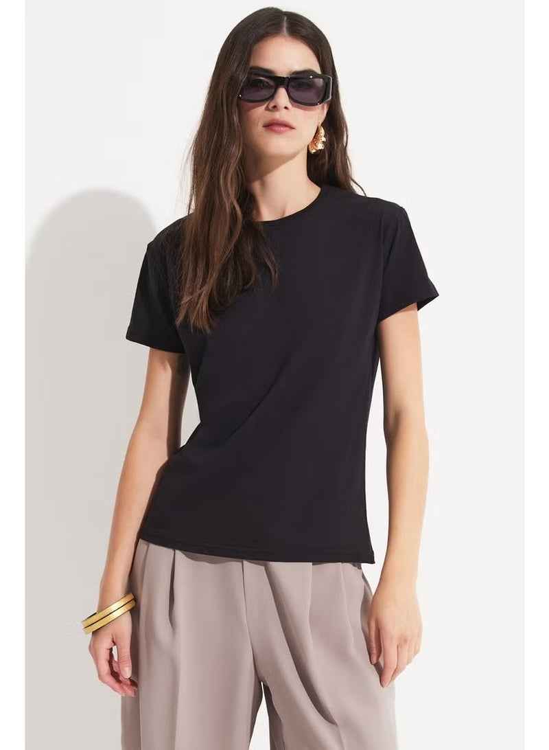 JUNE Black - White 2 Pack 100% Cotton Basic Women's T-Shirt - Image 4