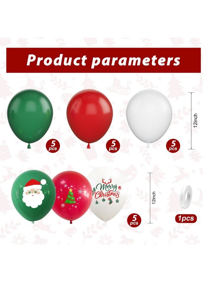 Biapian Chirstmas Balloons, 12 Inch Green Red White Merry Chirstmas Printed Balloons Merry Chirstmas Tree Santa For Chirstmas Party Decorations Celebration Party Balloons With Ribbon - Image 2
