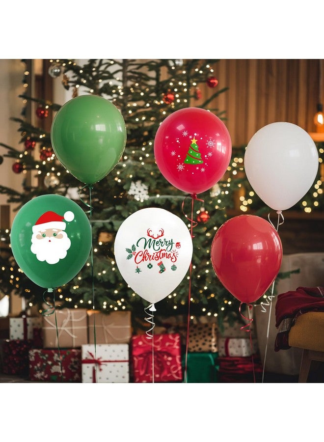 Biapian Chirstmas Balloons, 12 Inch Green Red White Merry Chirstmas Printed Balloons Merry Chirstmas Tree Santa For Chirstmas Party Decorations Celebration Party Balloons With Ribbon - Image 4